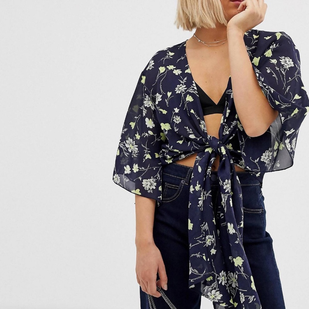 ASOS Tie front floral top